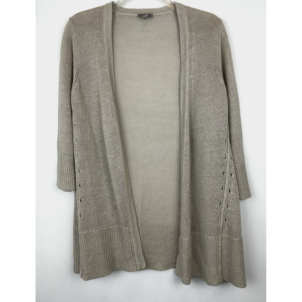 J Jill Cardigan Sweater Womens XS Beige Linen Open Minimalist Coastal Capsule